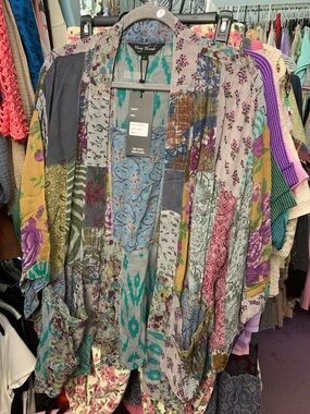 Gray Patchwork Boho Kimono Jacket